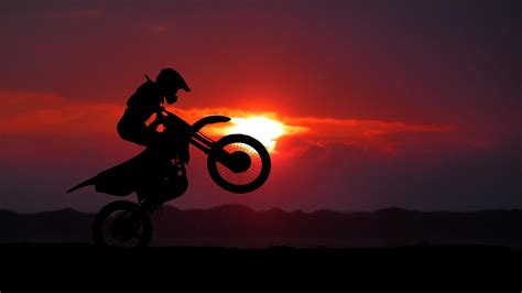 wallpaper motorcycle, motorcyclist, cross, stunt, silhouette, sunset HD ...