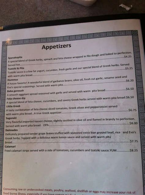 Menu at The Olympia restaurant, Coeur d'Alene