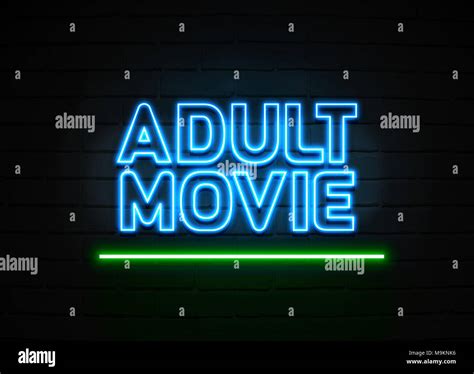 Adult Movie neon sign - Glowing Neon Sign on brickwall wall - 3D ...