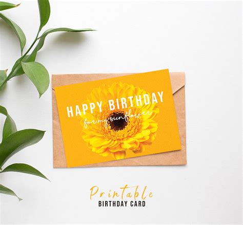 Sunflower Birthday Card Printable Card A5 Gift for Her | Etsy