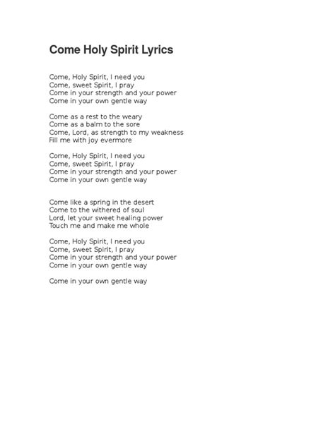 Come Holy Spirit Lyrics | PDF