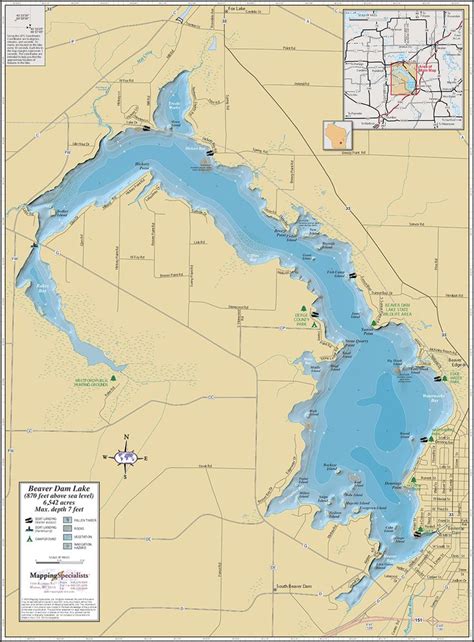 Beaver Dam Lake Wall Map - Mapping Specialists Limited | Beaver dam ...