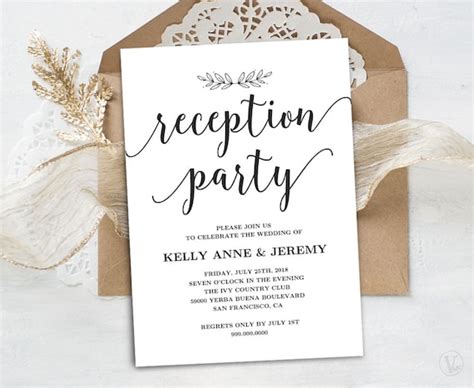 Wedding Reception Invitation Printable Reception Party Card | Etsy