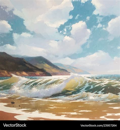 Original oil painting of sea and beach Royalty Free Vector