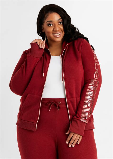 Plus Size Bebe Sport Logo Colorblock Stripe Hoodie Active Joggers Set