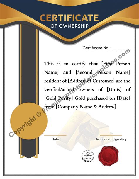 Here we are providing a certificate of ownership for the gold template ...