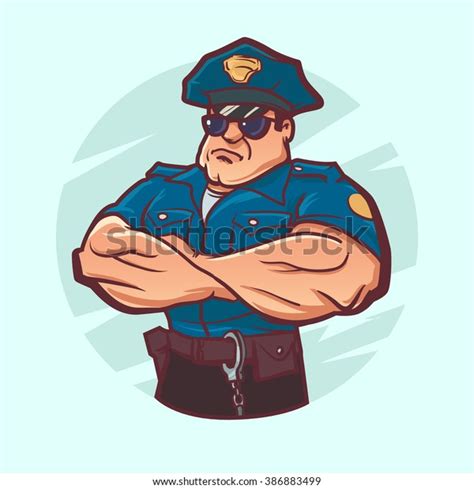 Cartoon Policeman Bodybuilder Officer Funny Cartoon: vector de stock ...