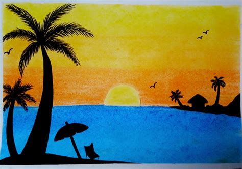 Beach Sunset Drawings / Sunset scenery oil patel drawing | easy desert sunset oil pastel drawing.