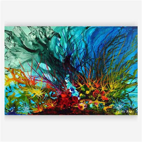 Abstract Underwater Coral Reef Art Print, Colorful Canvas Wall Art