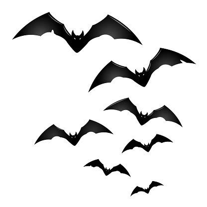 Group Of Black Flying Bats Stock Illustration - Download Image Now - iStock