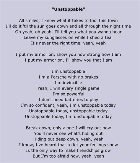 Sia, Unstoppable I put my armor on | Sia lyrics, Job quotes, Song lyric tattoos