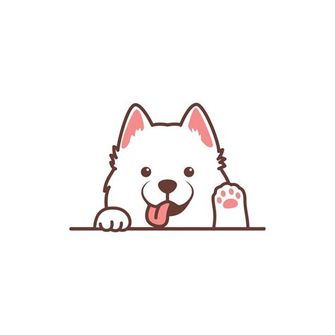 Cute samoyed dog waving paw cartoon, vector illustration 19029403 ...