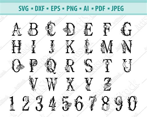 Mystical alphabet Svg Halloween font Svg Crystal Svg Magic | Etsy