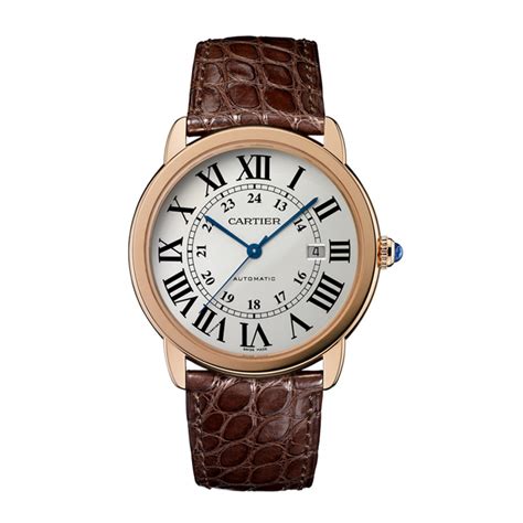 Cartier W6701009 Ronde Solo XL Mens Watch 18K Rose Gold Automatic Silvered Opaline Dial Large ...