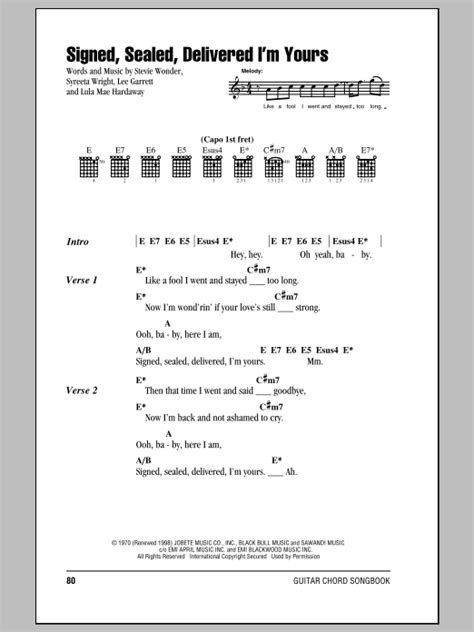Signed, Sealed, Delivered I'm Yours by Stevie Wonder - Guitar Chords ...