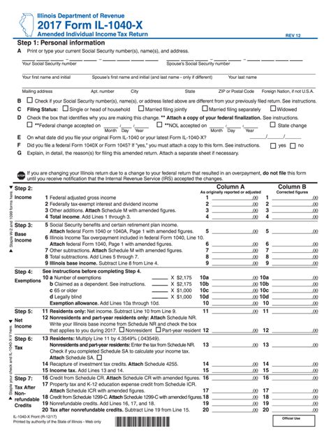 2017 Form IL DoR IL-1040-X Fill Online, Printable, Fillable, Blank - pdfFiller