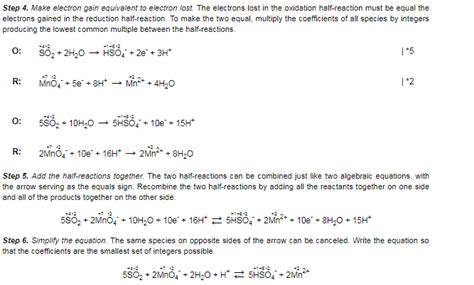 Balance the following redox reaction in acidic medium: MnO4^ - + SO2 SO4^2 - + Mn^2