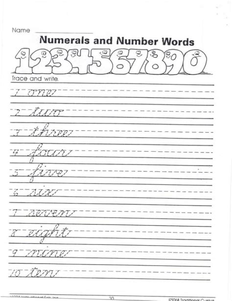 Traditional Cursive - Numerals and Number Words | Cursive writing practice sheets, Cursive ...