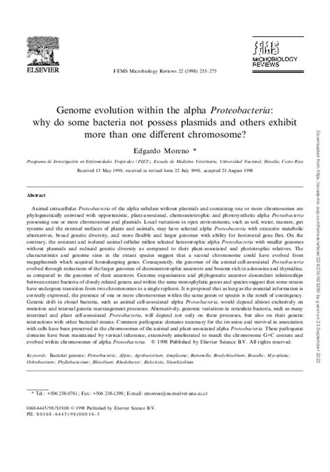 (PDF) Genome evolution within the alphaProteobacteria: why do some bacteria not possess plasmids ...