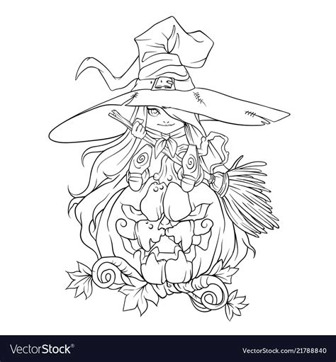 Contour drawing of a cute witch on a white Vector Image