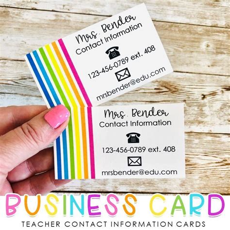 Teacher Contact Information Business Card Rainbow - Etsy