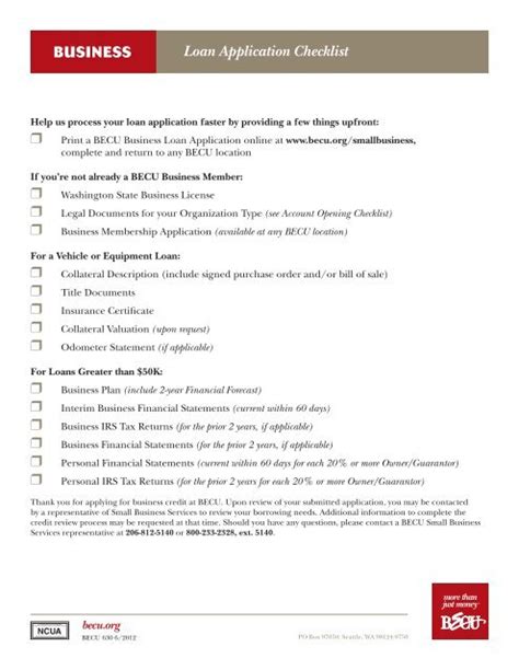 BUSINESS Loan Application Checklist - BECU