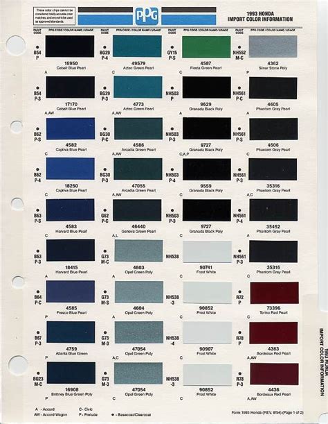 2021 Honda Civic Color Chart