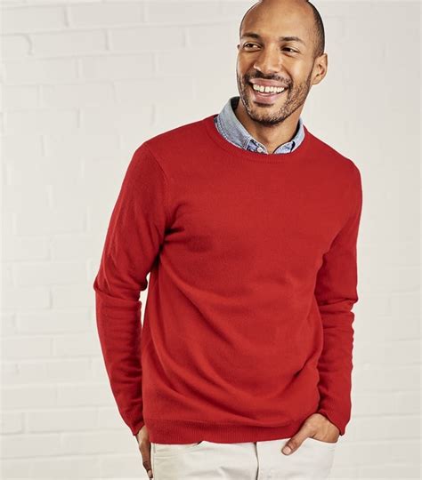 Red | Mens Cashmere & Merino Crew Neck Sweater | WoolOvers US