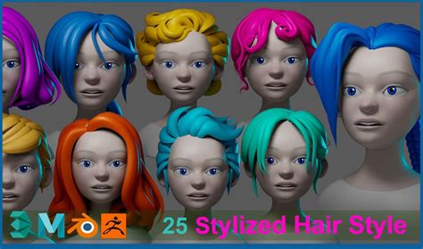 Al Sadany - 25 Stylized Female Hair Style (OBJ) + IMM