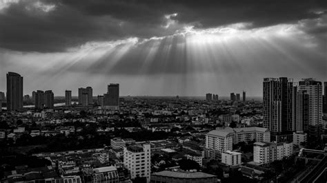 Download wallpaper 1920x1080 buildings, city, black and white, sky, sunlight full hd, hdtv, fhd ...