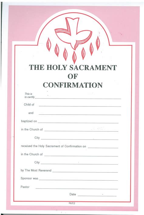 Holy Sacrament Of Confirmation Certificate 50 per pad-8-RUC2