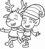 Very Cute Reindeer And Christmas Elf coloring Page  Download Print Or sketch template