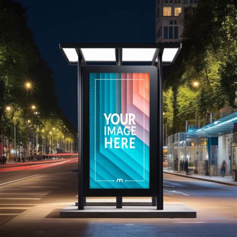 Vertical Billboard Mockup on Street on Shopping Road at Night - Mediamodifier