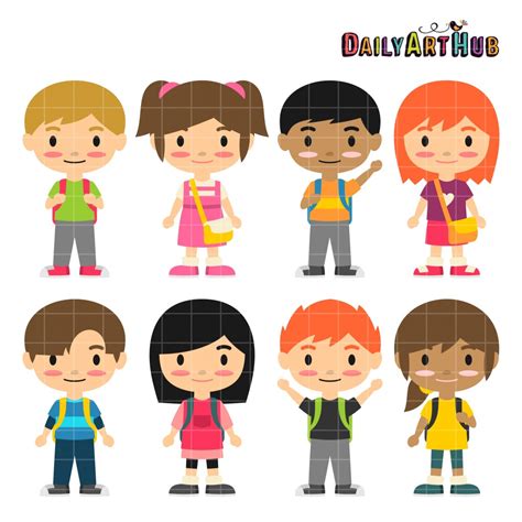 Cute School Kids Clip Art Set – Daily Art Hub // Graphics, Alphabets & SVG