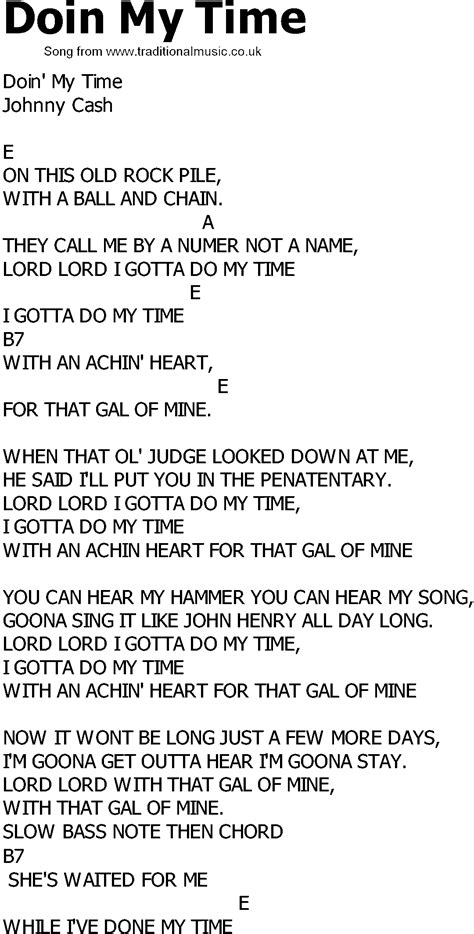 Old Country song lyrics with chords - Doin My Time