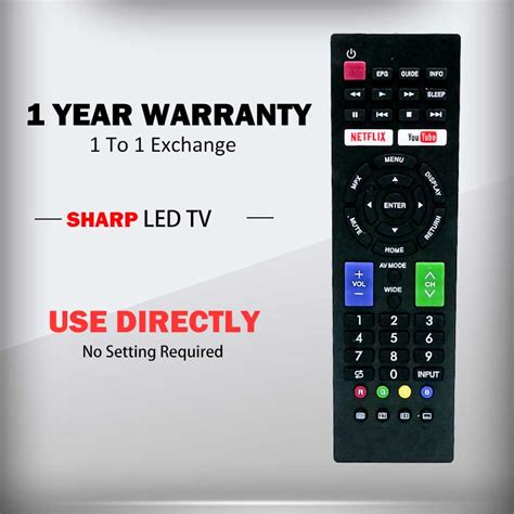 SHARP Smart LED TV Remote Control Compatible Netflix Youtube Button Replacement