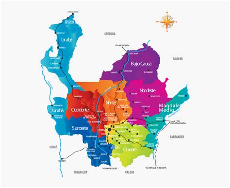 Antioquia Colombia Map - Mapa Turistico De Antioquia, HD Png Download - kindpng