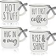 Amazon.com: Whaline 4Pcs Farmhouse Mini Coffee Mug with Ribbon White Black Letters Ceramic Mini ...