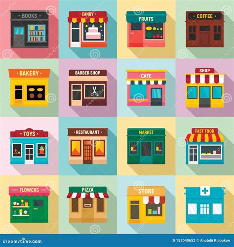 Local Business Icons Set, Flat Style Stock Vector - Illustration of convenience, grocery: 155040652