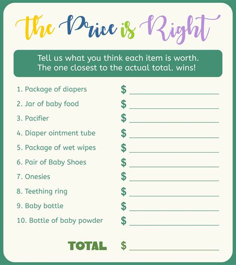 Free Price Is Right Baby Shower Template - Free Templates Printable