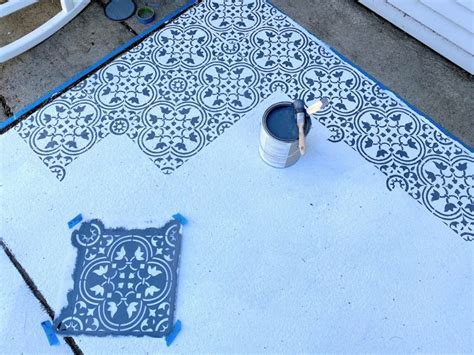 How to Stencil a Concrete Patio - Old Yankee Farmhouse