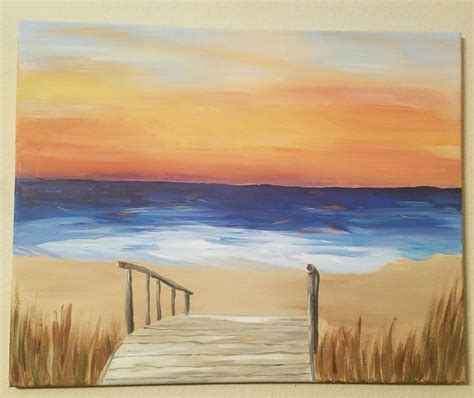 acrylic painting, beach, sunset, easy, paint nite, art, sand, waves ...