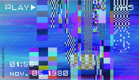 Retro VHS background with Glitch art effect. Vector illustration in retrowave and vaporwave ...