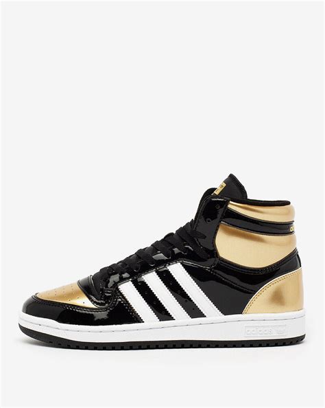 Men's Adidas Top Ten Hi Black Gold Patent Leather FX7873 - Housakicks