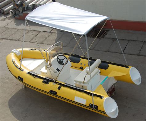 Yellow 14ft Fiberglass RIB Inflatable Rescue Boat With Outboard Motor