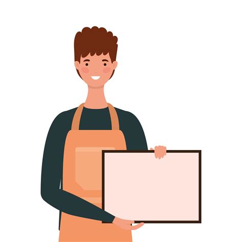 Salesman cartoon with apron and banner 1761196 Vector Art at Vecteezy