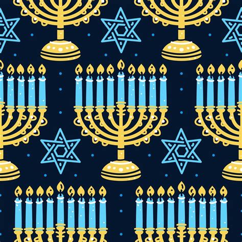 Happy Hanukkah pattern with menorah, traditional candles seamless ...