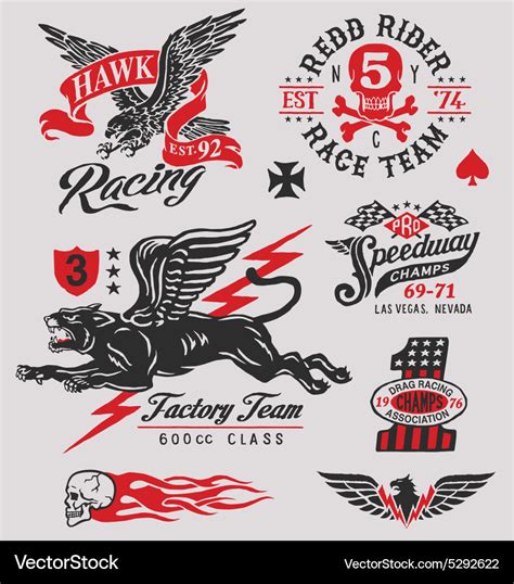 Vintage racing insignia graphics set Royalty Free Vector