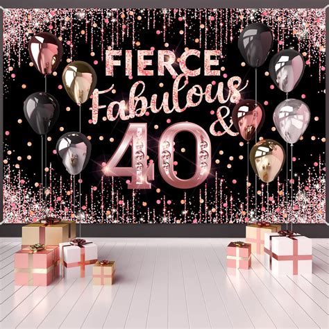 Happy 40th Birthday Backdrop Banner Fierce Fabulous and 40 Decorations for Women 40 Years Old ...