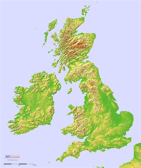 Detailed Terrain Map of the British Isles | Map of great britain ...